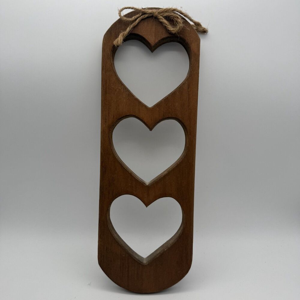 Vintage Wooden Wall Hanging 3 Heart Plaque Country Farmhouse Cottagecore Grandma